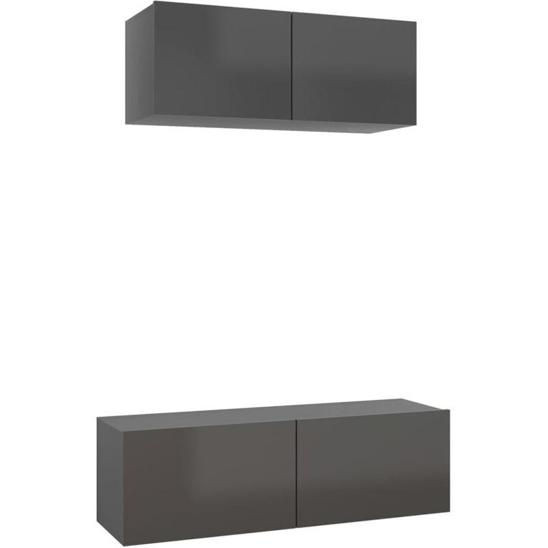 

Juego de mueble para TV de 2 piezas aglomerado gris brillante - Gris - Vidaxl