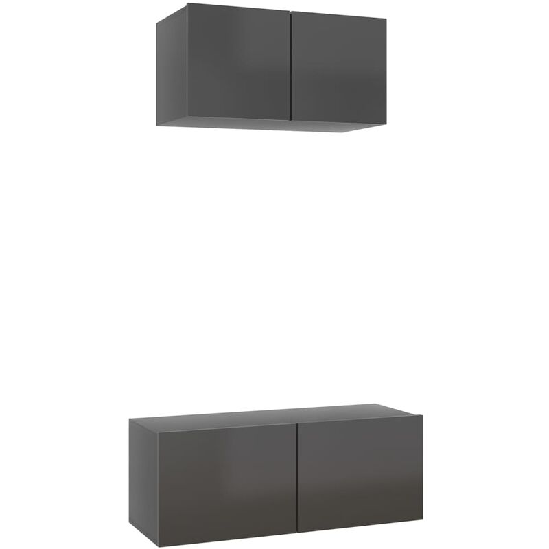 

Vidaxl - Juego de mueble para TV de 2 piezas aglomerado gris brillante - Gris