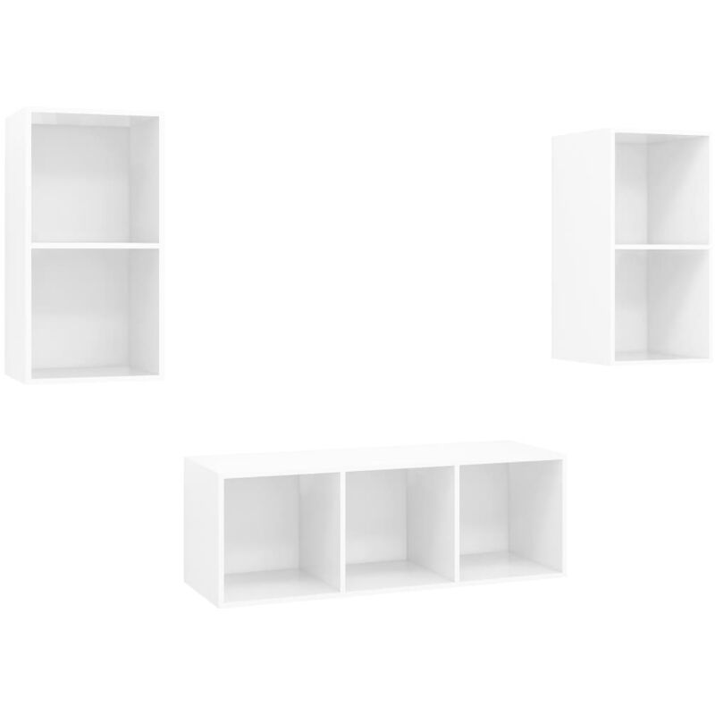 

Juego de mueble para TV de 3 piezas aglomerado blanco brillante - Blanco - Vidaxl