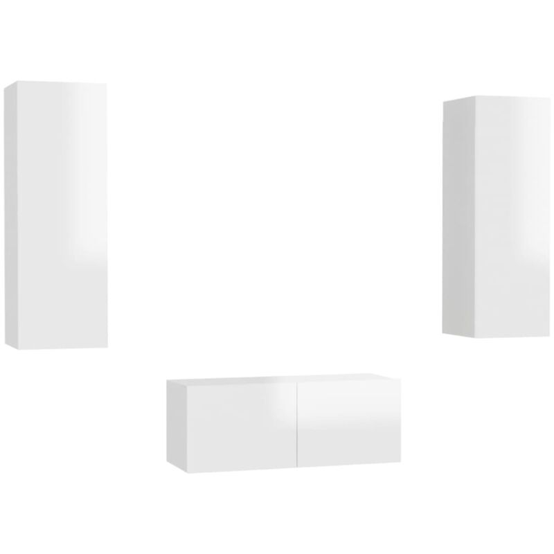 

Juego de mueble para TV de 3 piezas aglomerado blanco brillante - Blanco - Vidaxl