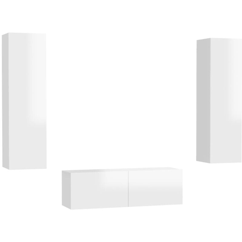 

Juego de mueble para TV de 3 piezas aglomerado blanco brillante - Blanco - Vidaxl