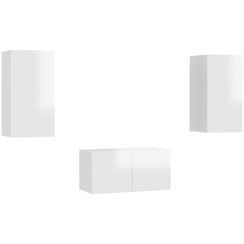 

Vidaxl - Juego de mueble para TV de 3 piezas aglomerado blanco brillante - Blanco