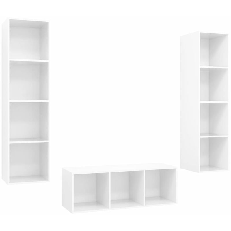 

Juego de mueble para TV de 3 piezas aglomerado blanco brillante - Blanco - Vidaxl
