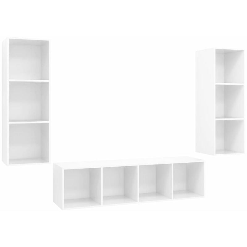 

vidaXL Juego de mueble para TV de 3 piezas aglomerado blanco brillante - Blanco