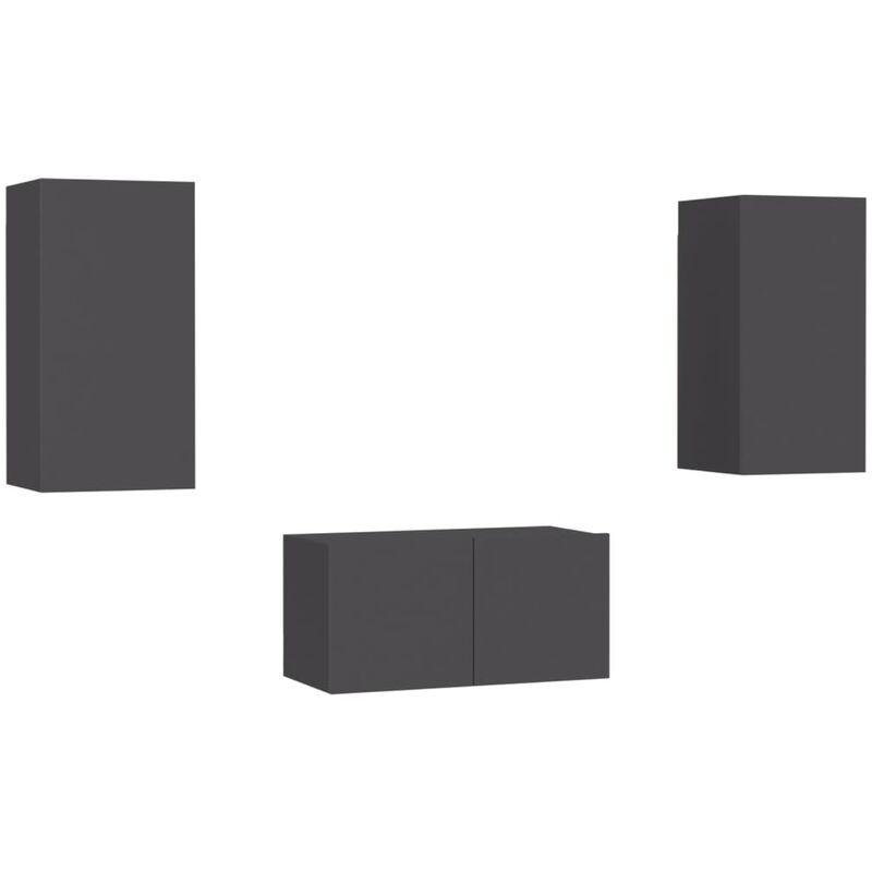 

Vidaxl - Juego de mueble para TV de 3 piezas aglomerado gris - Gris