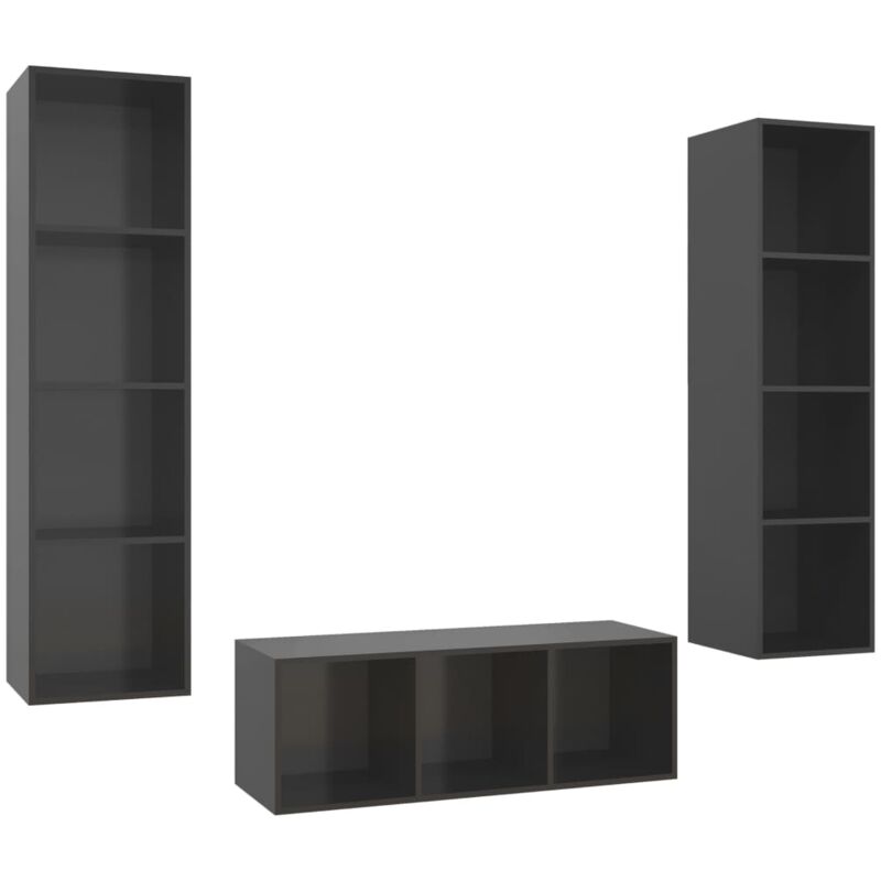 

Juego de mueble para TV de 3 piezas aglomerado gris brillante - Gris - Vidaxl