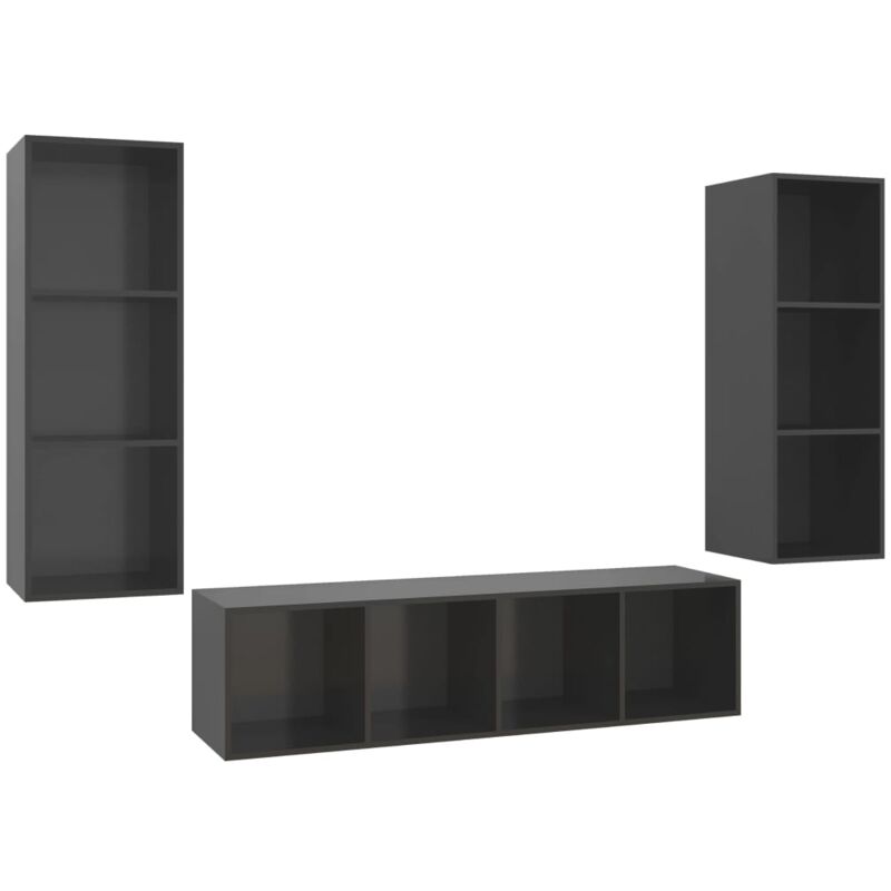 

Juego de mueble para TV de 3 piezas aglomerado gris brillante - Gris - Vidaxl