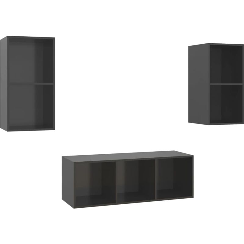 

Juego de mueble para TV de 3 piezas aglomerado gris brillante - Gris - Vidaxl