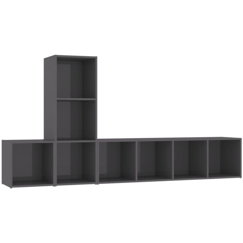 

Juego de mueble para TV de 3 piezas aglomerado gris brillante - Gris - Vidaxl