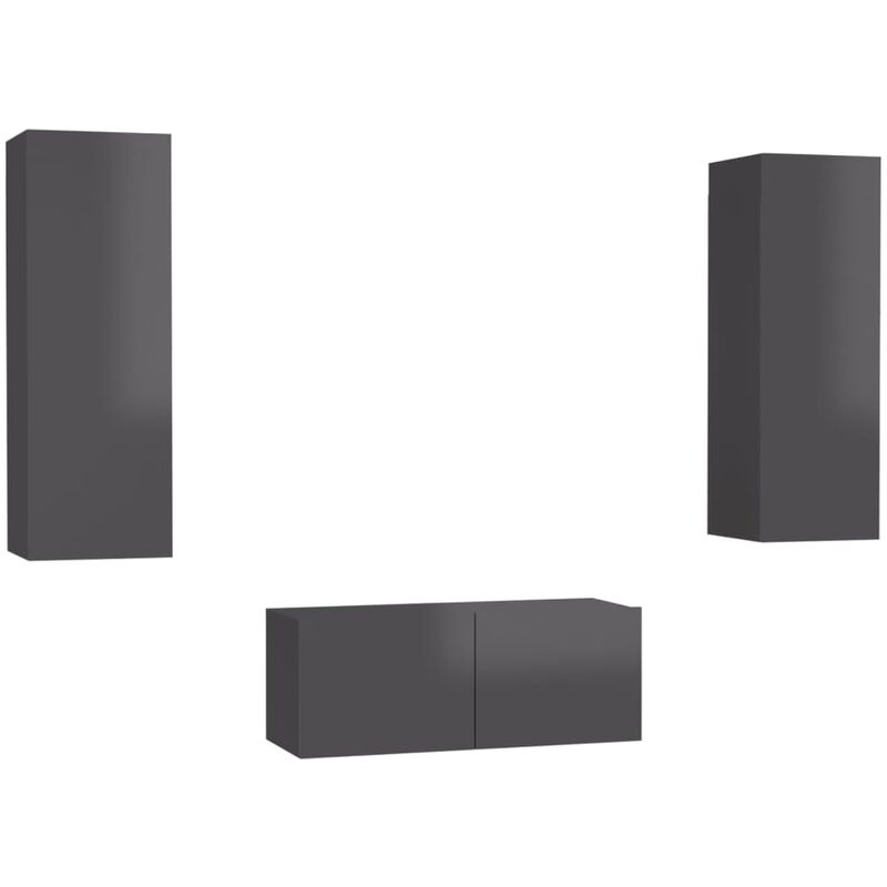 

vidaXL Juego de mueble para TV de 3 piezas aglomerado gris brillante - Gris