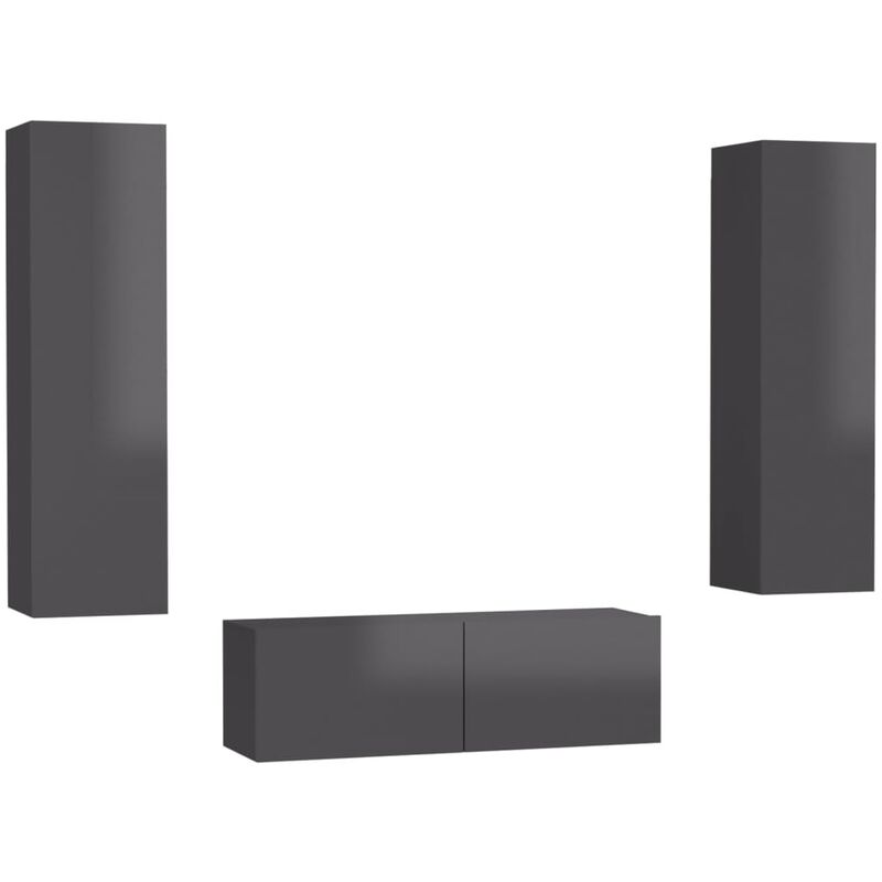 

Juego de mueble para TV de 3 piezas aglomerado gris brillante - Gris - Vidaxl