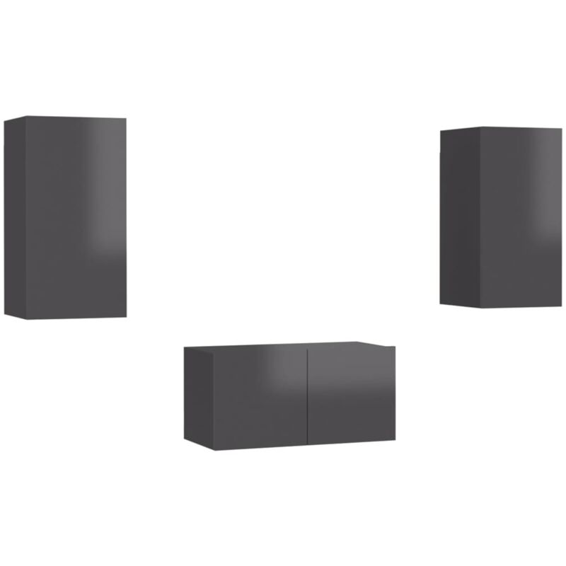 

vidaXL Juego de mueble para TV de 3 piezas aglomerado gris brillante - Gris