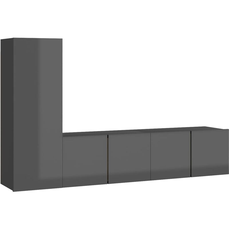 

Juego de mueble para TV de 3 piezas aglomerado gris brillante - Gris - Vidaxl