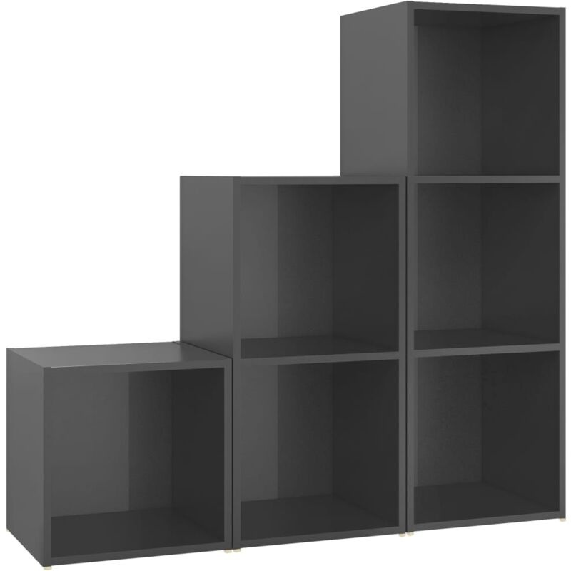 

Juego de mueble para TV de 3 piezas aglomerado gris brillante - Gris - Vidaxl