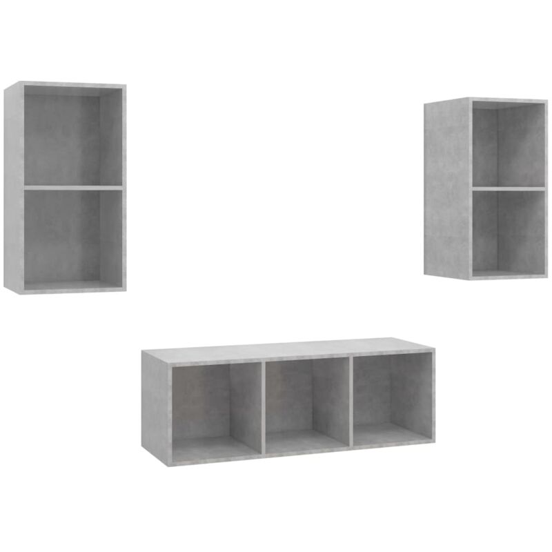 

vidaXL Juego de mueble para TV de 3 piezas aglomerado gris hormigón - Gris
