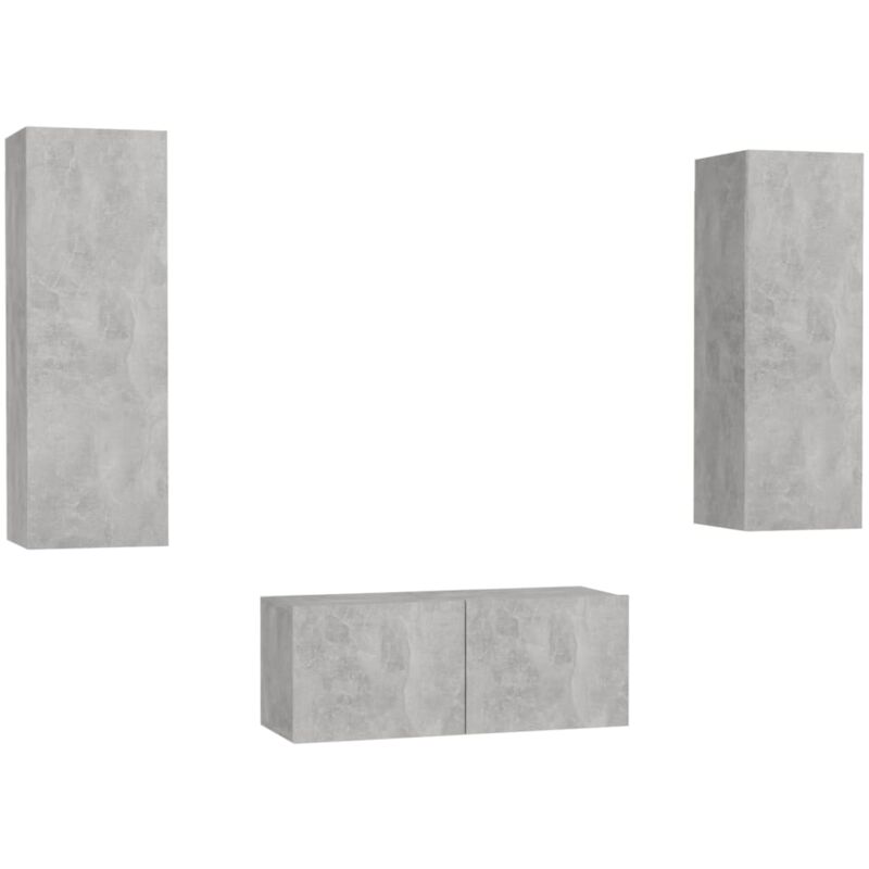 

Juego de mueble para TV de 3 piezas aglomerado gris hormigón - Gris - Vidaxl