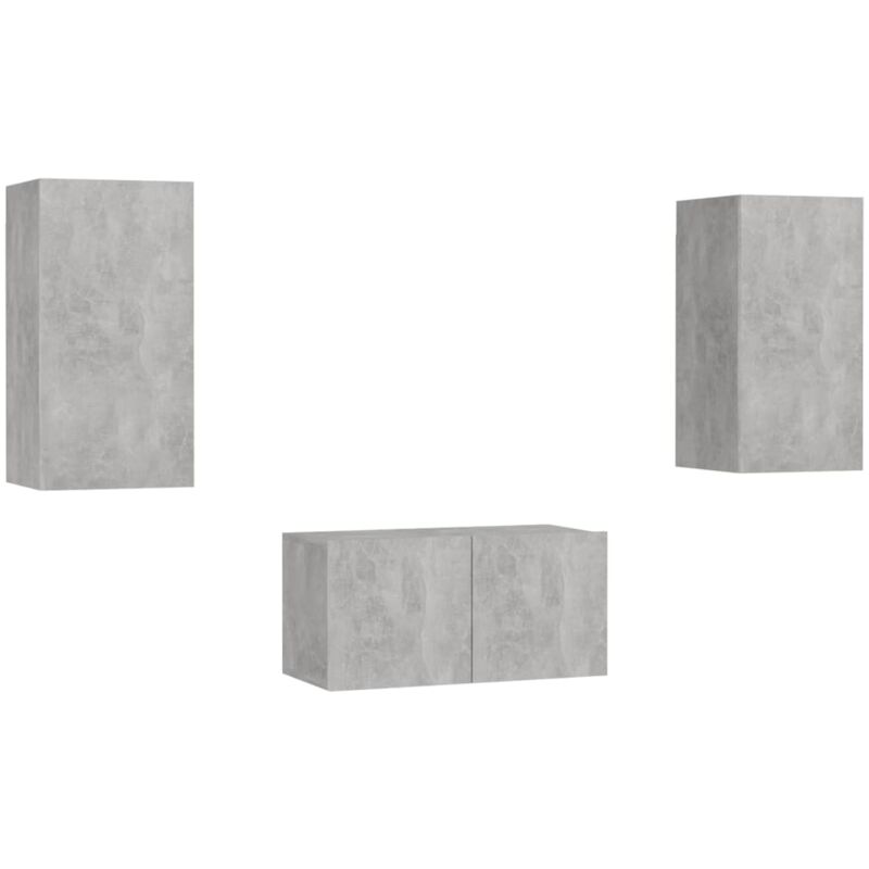

Vidaxl - Juego de mueble para TV de 3 piezas aglomerado gris hormigón - Gris