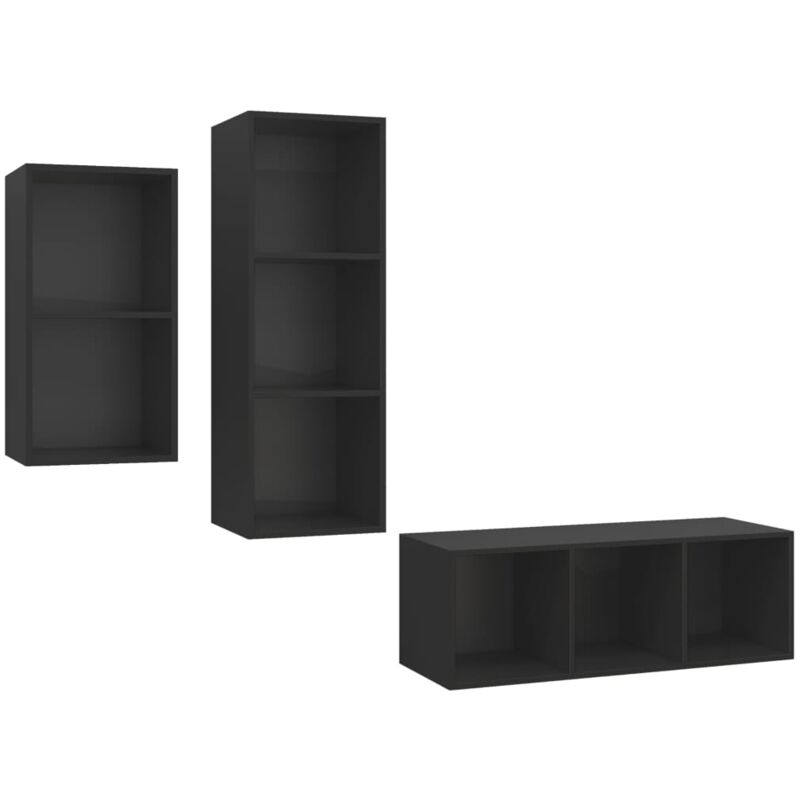 

Juego de mueble para TV de 3 piezas aglomerado negro - Negro - Vidaxl