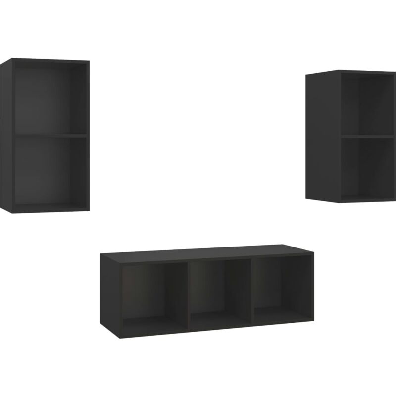 

Juego de mueble para TV de 3 piezas aglomerado negro - Negro - Vidaxl