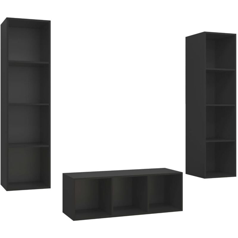 

vidaXL Juego de mueble para TV de 3 piezas aglomerado negro - Negro