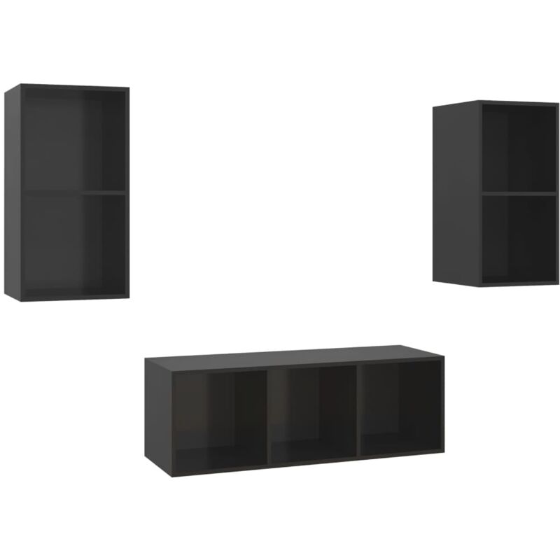 

Juego de mueble para TV de 3 piezas aglomerado negro brillante - Negro - Vidaxl
