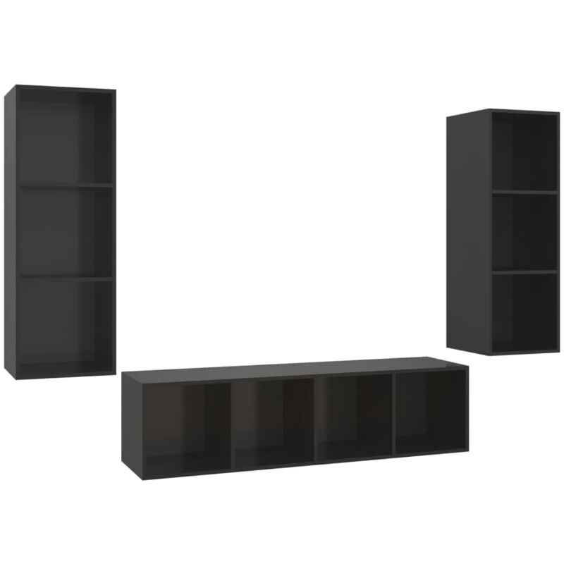 

Juego de mueble para TV de 3 piezas aglomerado negro brillante - Negro - Vidaxl