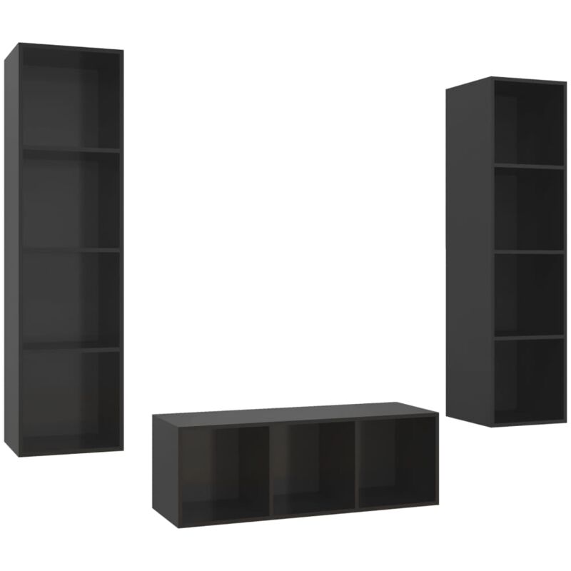 

Juego de mueble para TV de 3 piezas aglomerado negro brillante - Negro - Vidaxl