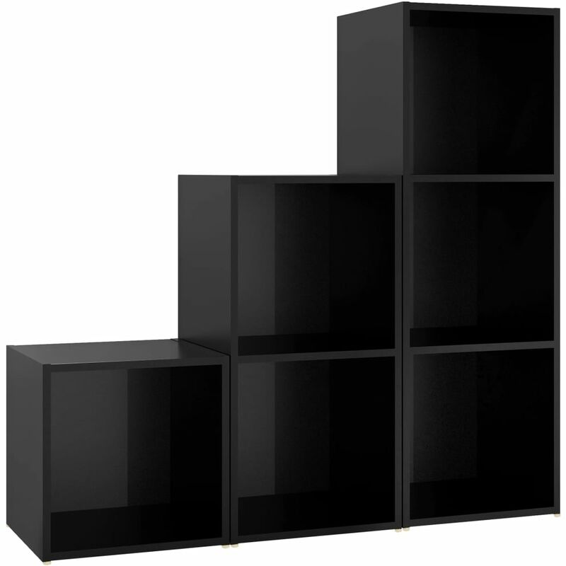 

Juego de mueble para TV de 3 piezas aglomerado negro brillante - Negro - Vidaxl
