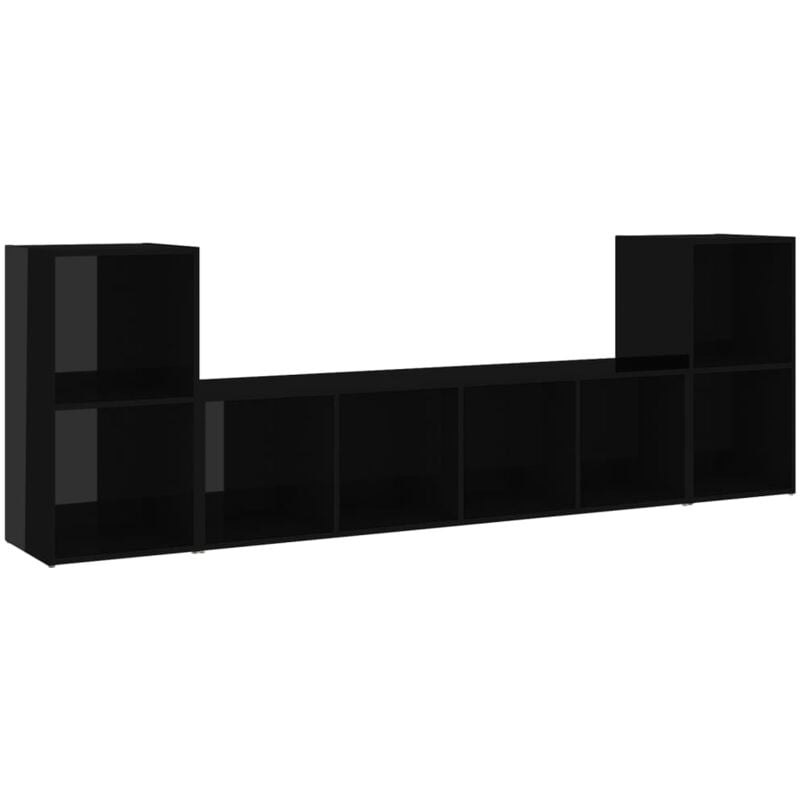 

Juego de mueble para TV de 3 piezas aglomerado negro brillante - Negro - Vidaxl