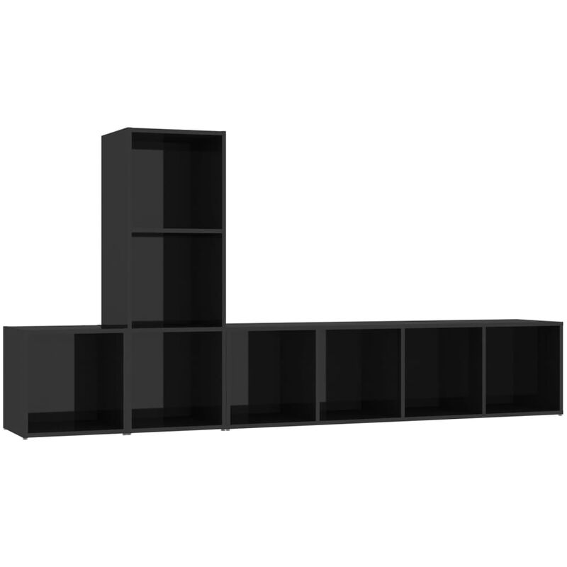 

Juego de mueble para TV de 3 piezas aglomerado negro brillante - Negro - Vidaxl