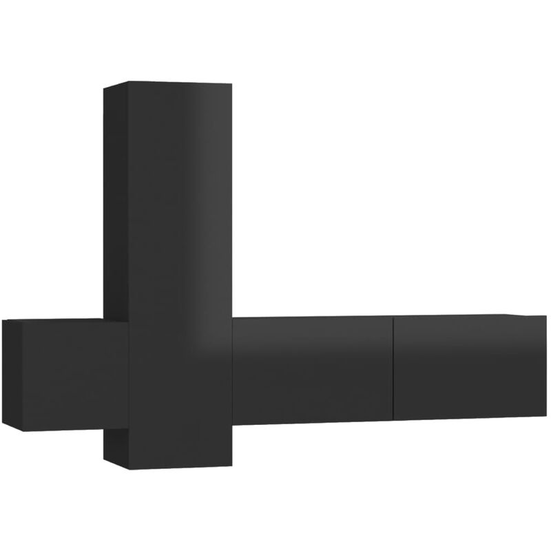 

vidaXL Juego de mueble para TV de 3 piezas aglomerado negro brillante - Negro
