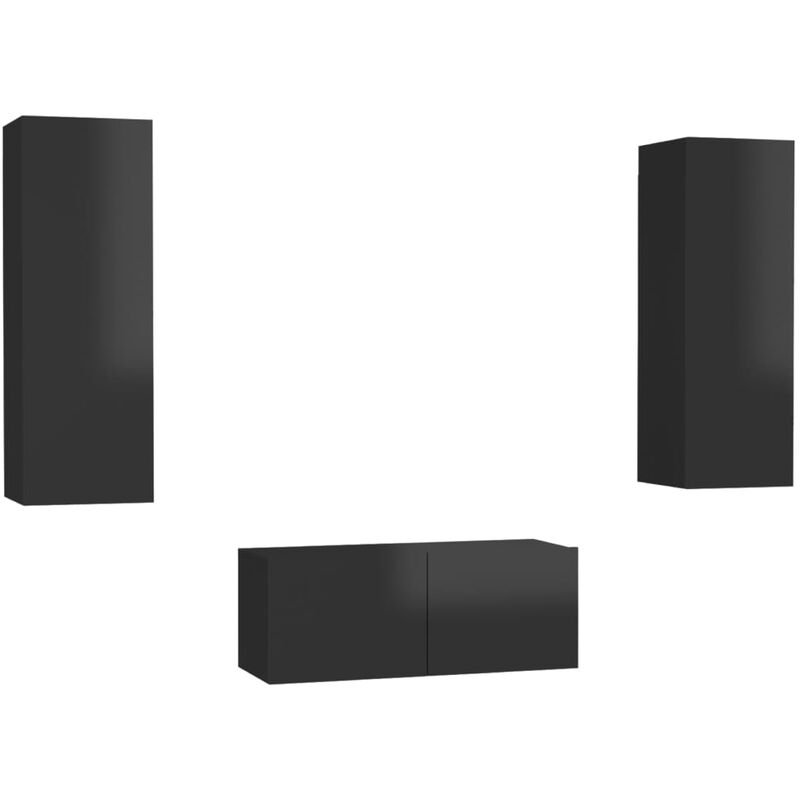 

Juego de mueble para TV de 3 piezas aglomerado negro brillante - Negro - Vidaxl
