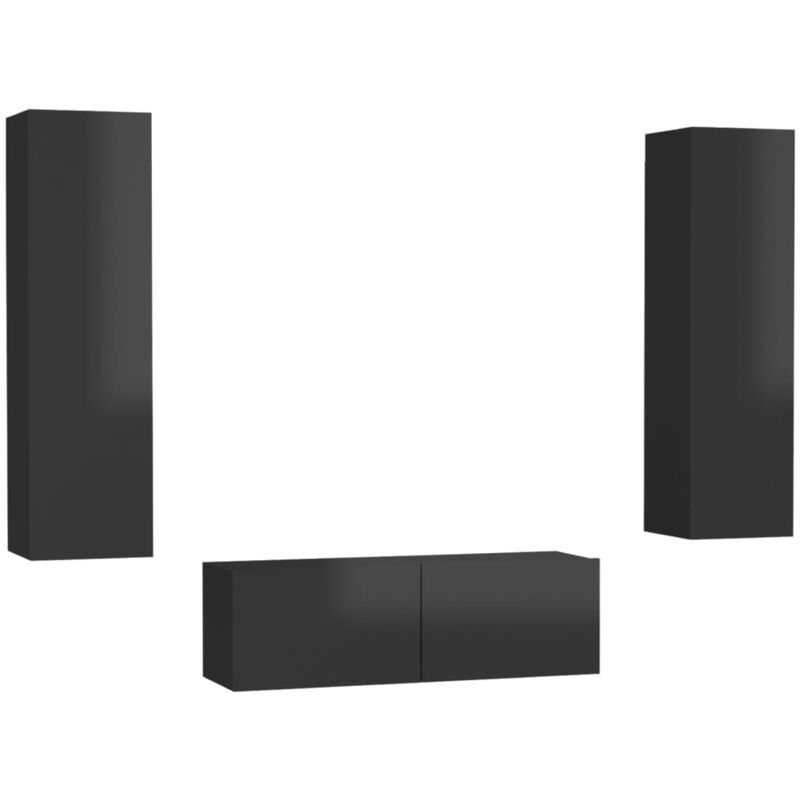 

Juego de mueble para TV de 3 piezas aglomerado negro brillante - Negro - Vidaxl