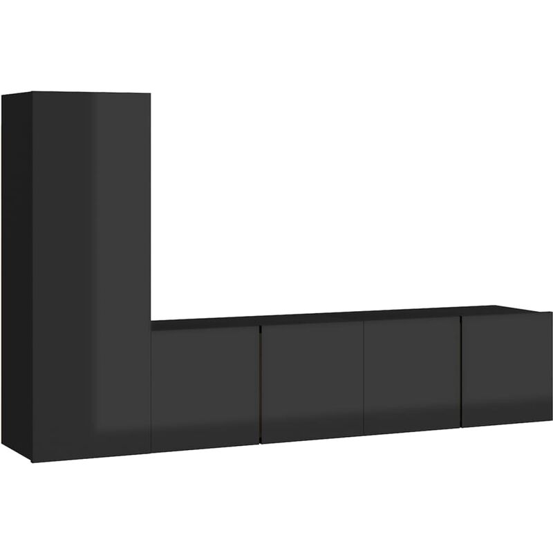 

Juego de mueble para TV de 3 piezas aglomerado negro brillante - Negro - Vidaxl