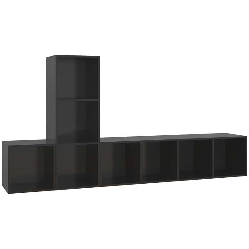 

Juego de mueble para TV de 3 piezas aglomerado negro brillante - Negro - Vidaxl