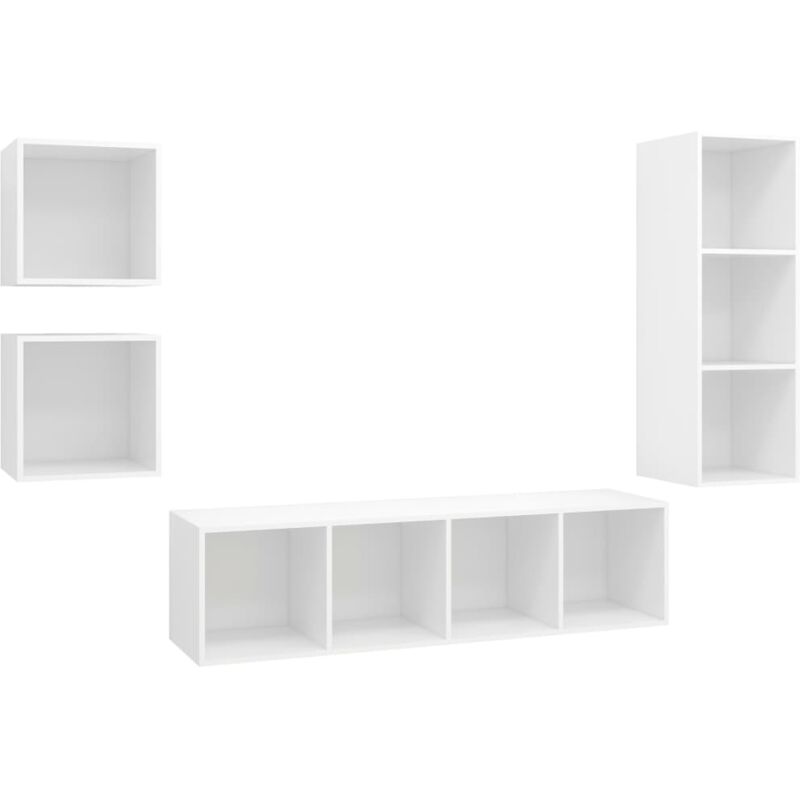 

Juego de mueble para TV de 4 piezas aglomerado blanco brillante - Blanco - Vidaxl