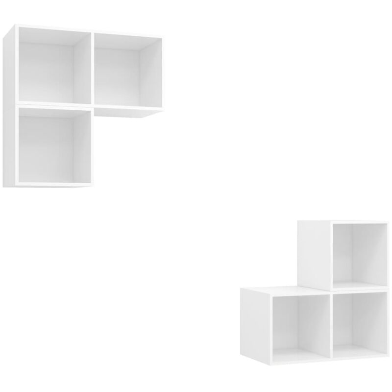 

vidaXL Juego de mueble para TV de 4 piezas aglomerado blanco brillante - Blanco