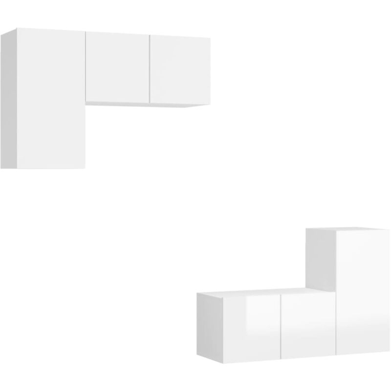 

Vidaxl - Juego de mueble para TV de 4 piezas aglomerado blanco brillante - Blanco