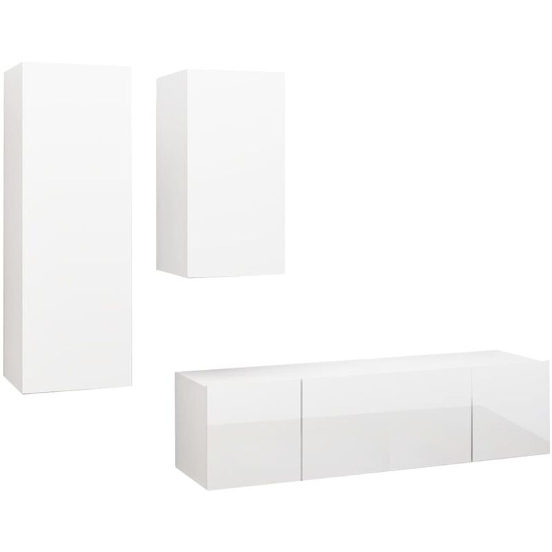 

Vidaxl - Juego de mueble para TV de 4 piezas aglomerado blanco brillante - Blanco