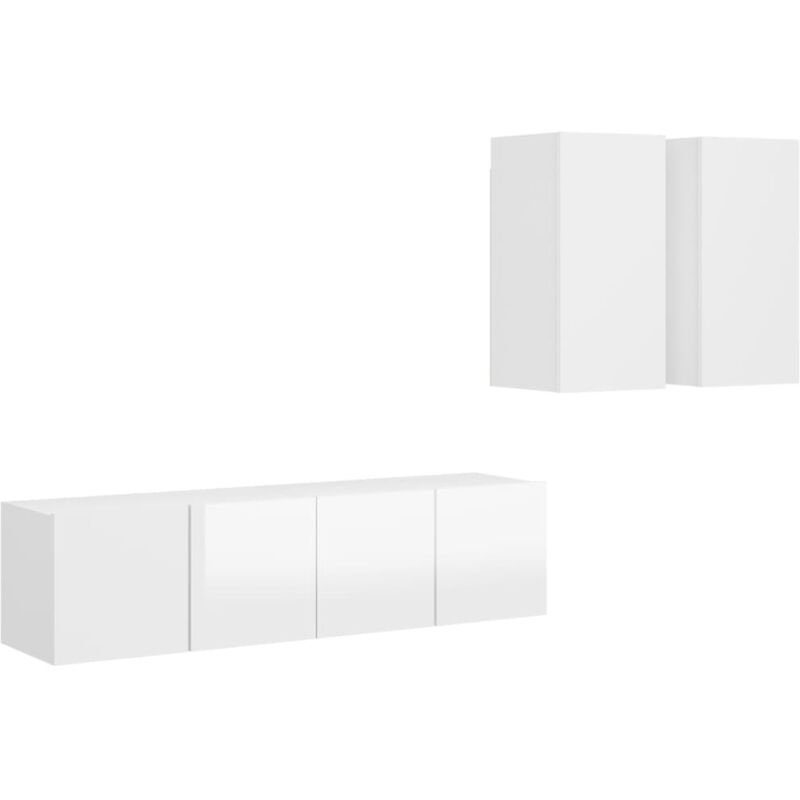

Vidaxl - Juego de mueble para TV de 4 piezas aglomerado blanco brillante - Blanco