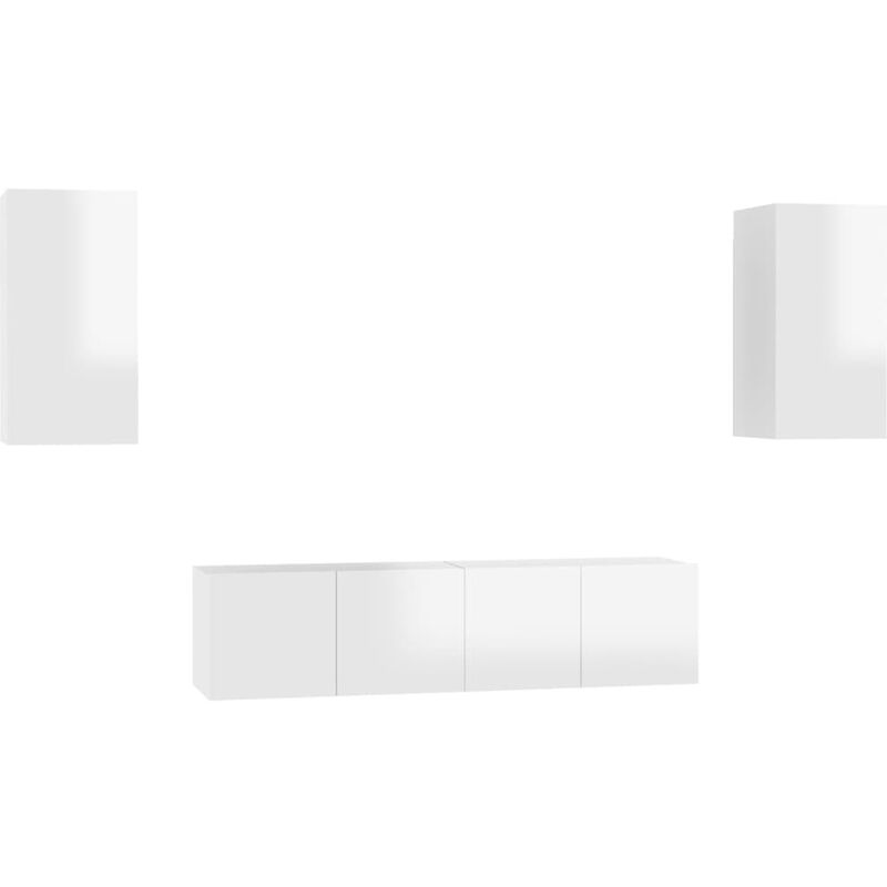 

Vidaxl - Juego de mueble para TV de 4 piezas aglomerado blanco brillante - Blanco