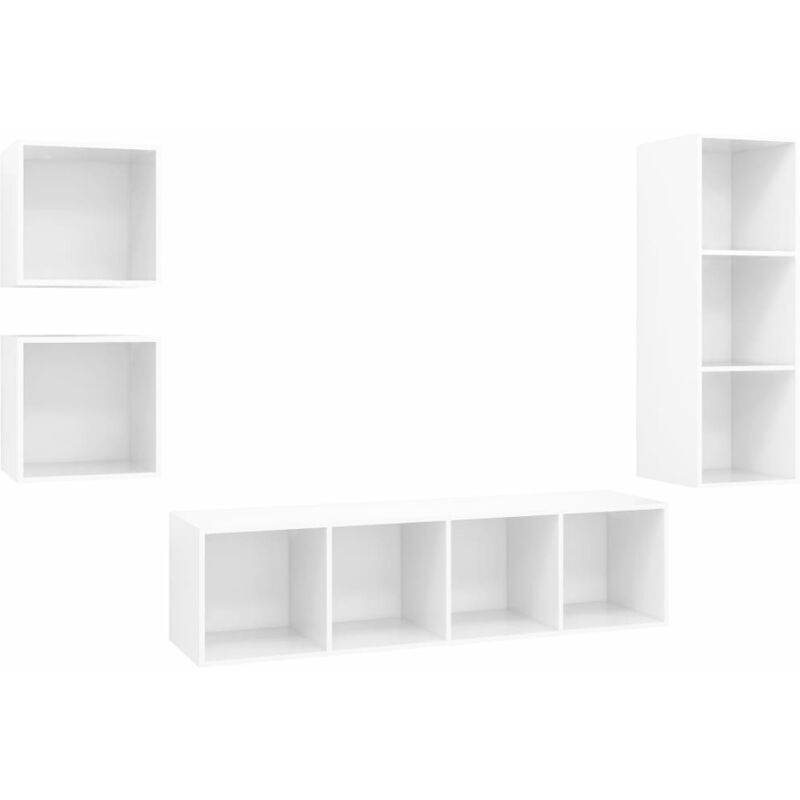 

Juego de mueble para TV de 4 piezas aglomerado blanco brillante - Blanco - Vidaxl