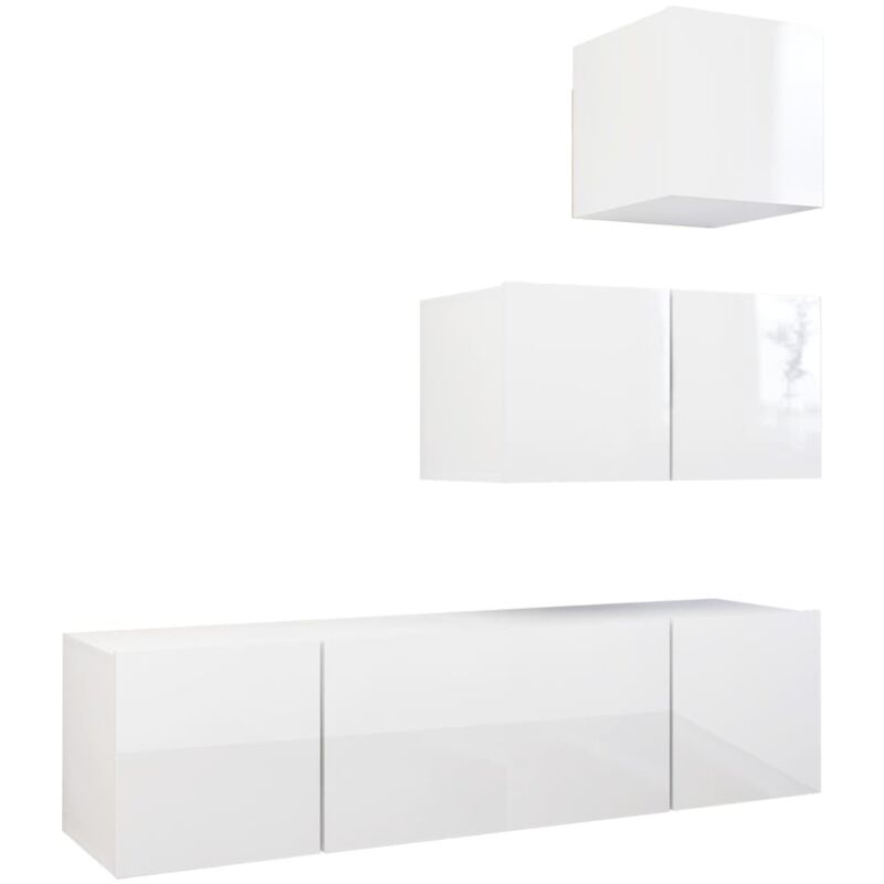

Juego de mueble para TV de 4 piezas aglomerado blanco brillante - Blanco - Vidaxl