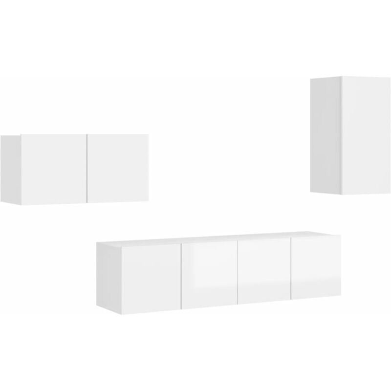 

Juego de mueble para TV de 4 piezas aglomerado blanco brillante - Blanco - Vidaxl