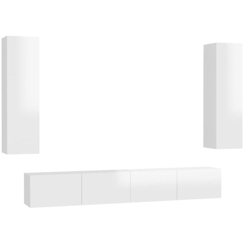 

Juego de mueble para TV de 4 piezas aglomerado blanco brillante - Blanco - Vidaxl