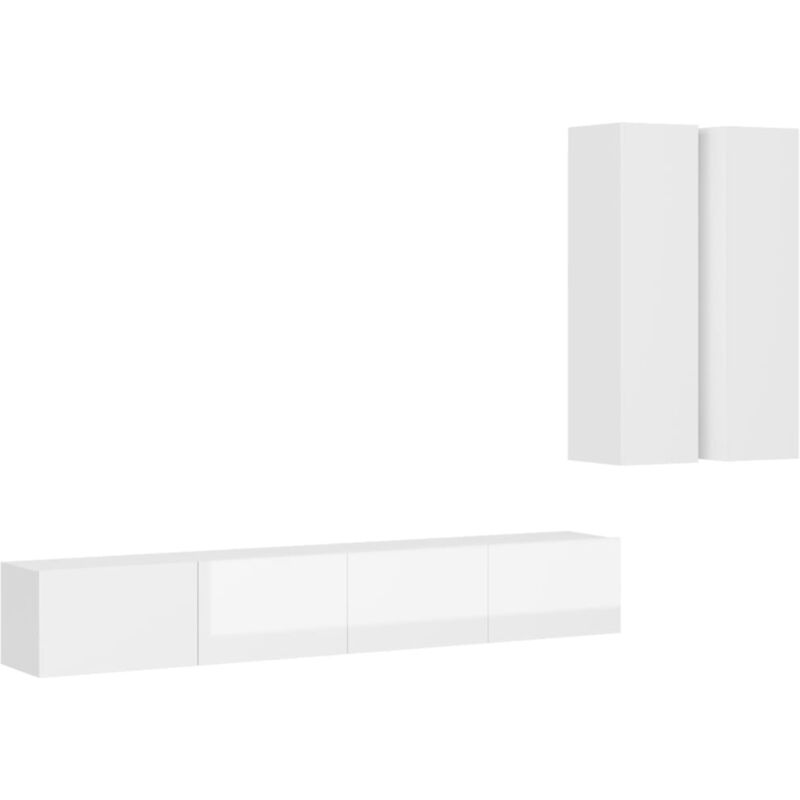 

Juego de mueble para TV de 4 piezas aglomerado blanco brillante - Blanco - Vidaxl