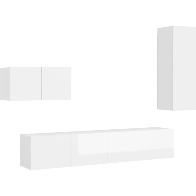 

Juego de mueble para TV de 4 piezas aglomerado blanco brillante - Blanco - Vidaxl