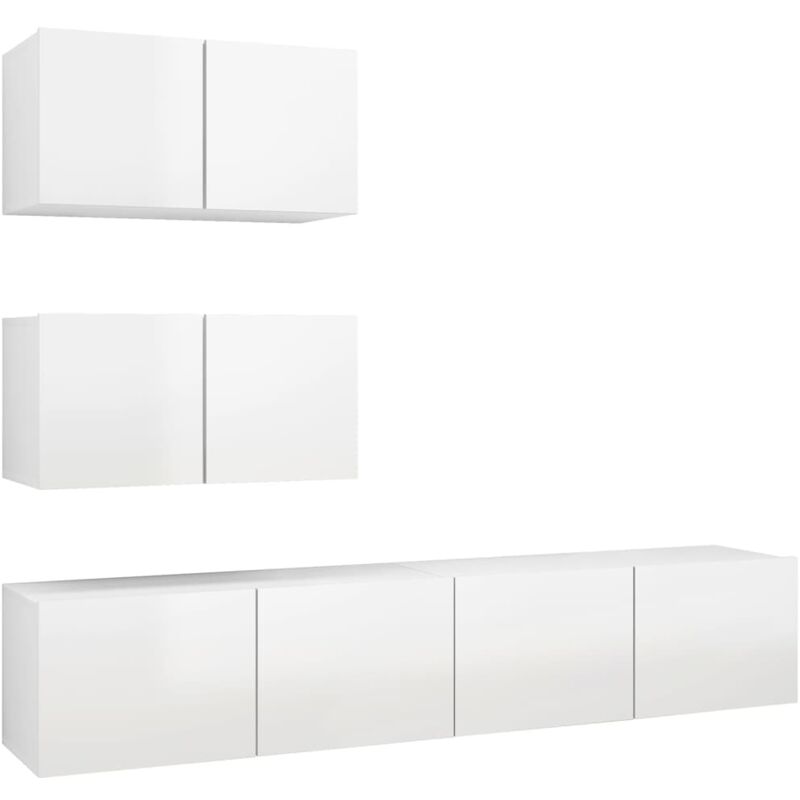

Juego de mueble para TV de 4 piezas aglomerado blanco brillante - Blanco - Vidaxl