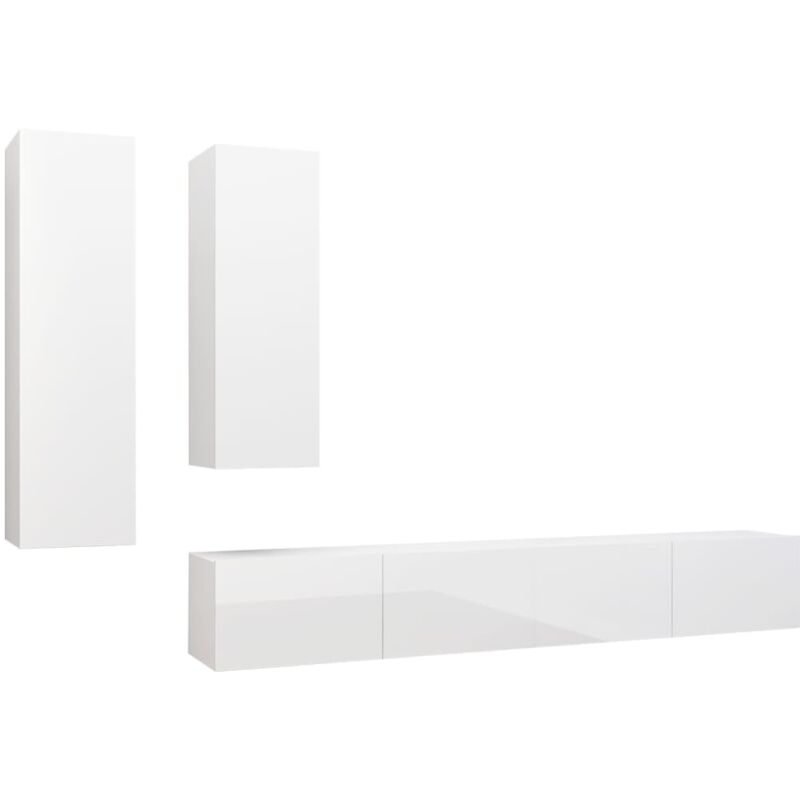 

Juego de mueble para TV de 4 piezas aglomerado blanco brillante - Blanco - Vidaxl