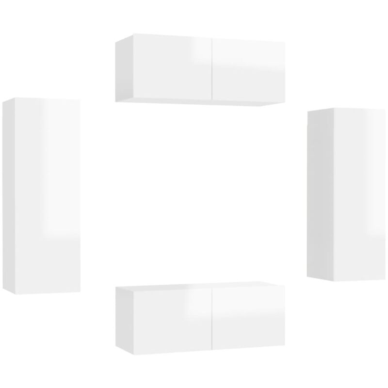 

vidaXL Juego de mueble para TV de 4 piezas aglomerado blanco brillante - Blanco